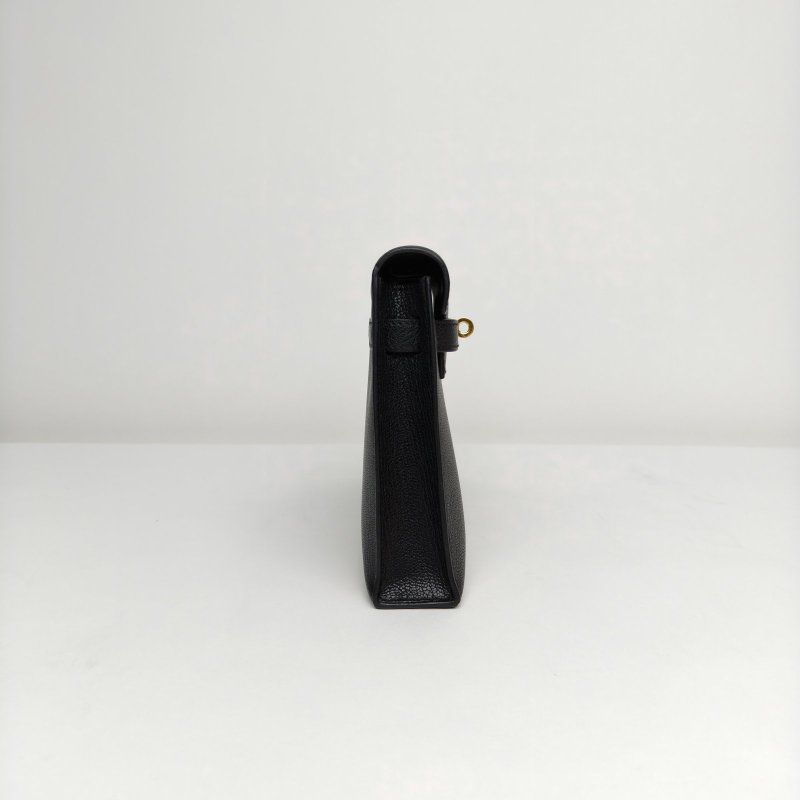 HERMES KellyElan89黑色Chevre山羊皮W刻金扣肩背包-1