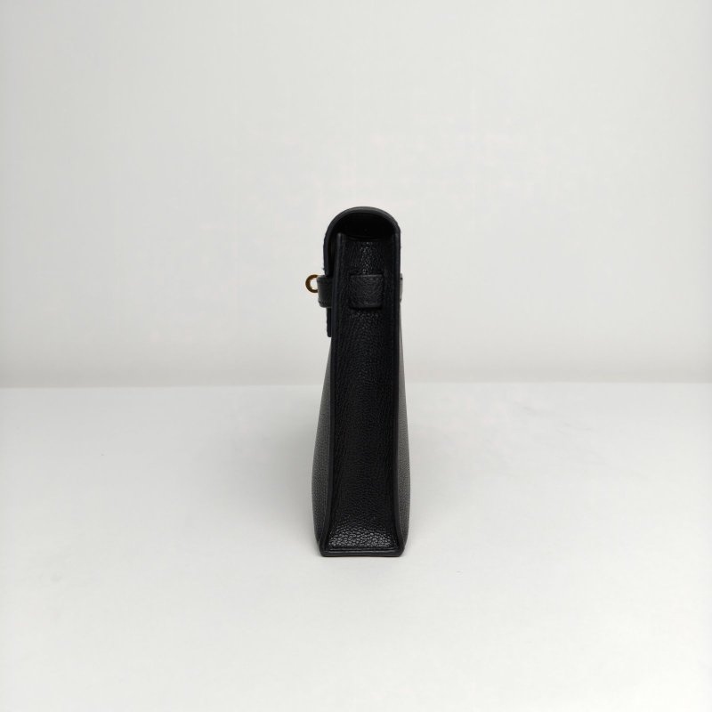 HERMES KellyElan89黑色Chevre山羊皮W刻金扣肩背包-3