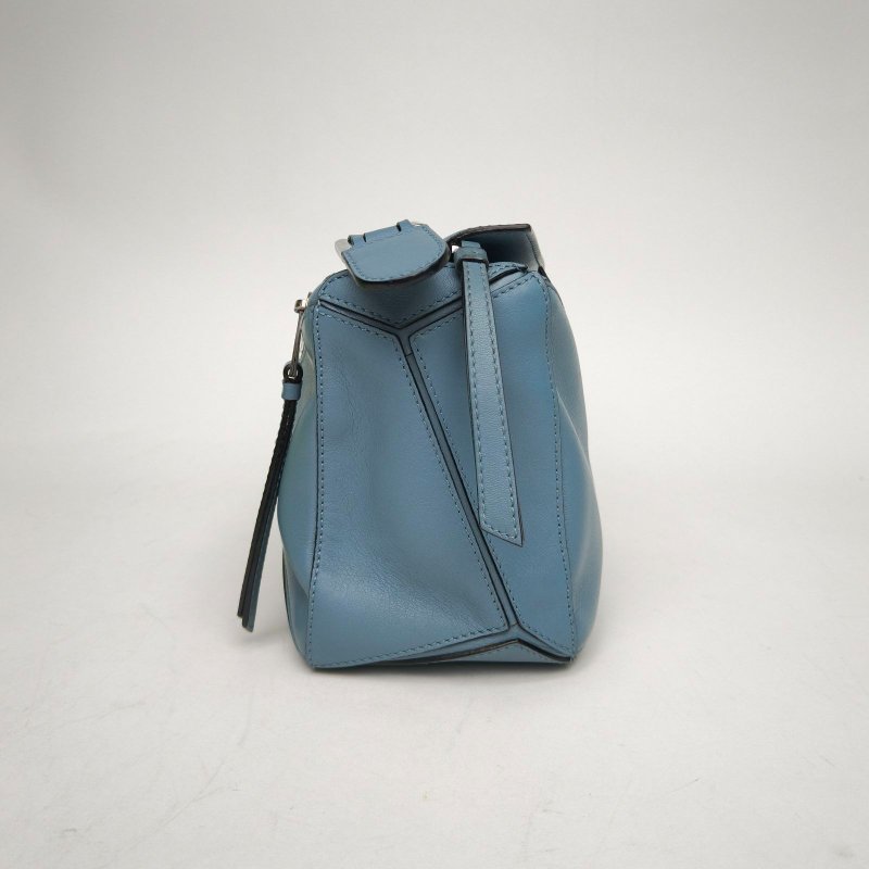 LOEWE Puzzle24幾何包小號藍色牛皮肩背包-3