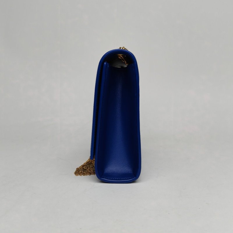 SAINT LAURENT KATE中號24光面流蘇藍色牛皮金扣肩背包-1