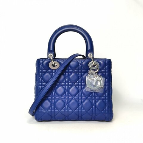 DIOR Lady戴妃包五格藍色羊皮銀扣2015肩背包