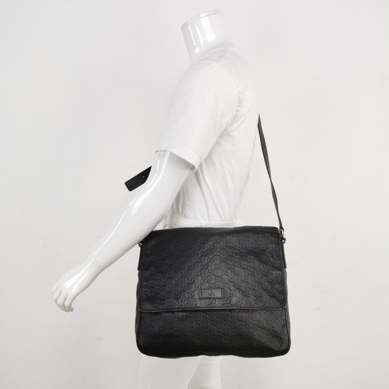 Gucci牛皮純色雙G老花壓紋斜挎包-1