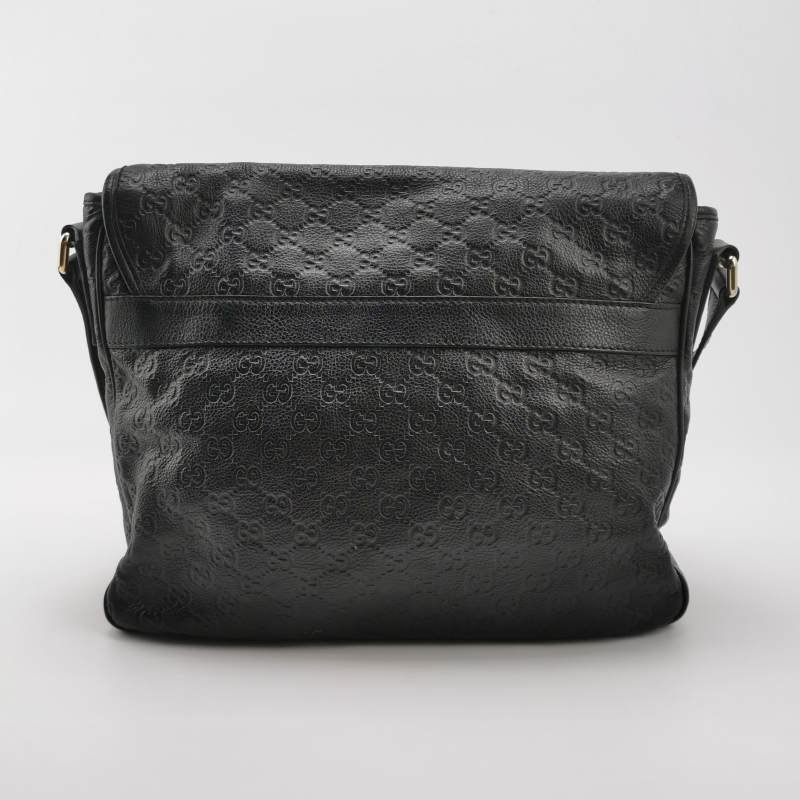 Gucci牛皮純色雙G老花壓紋斜挎包-4