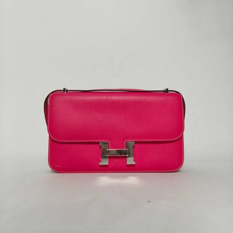 HERMES ConstanceElan26E5糖果粉Epsom皮框O銀扣肩背包