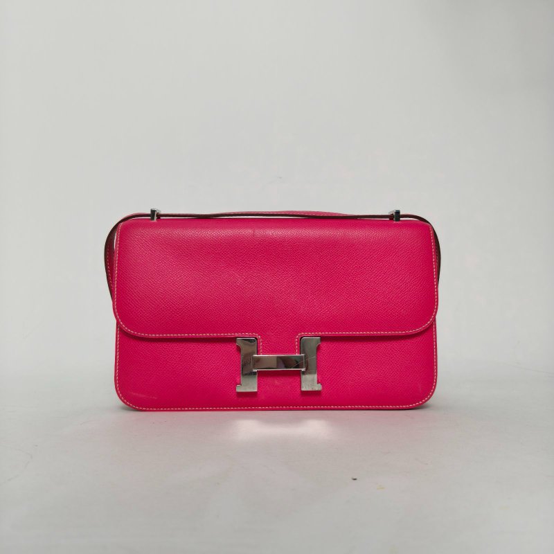 HERMES ConstanceElan26E5糖果粉Epsom皮框O銀扣肩背包-0