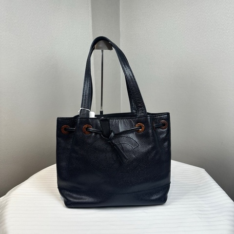 香奈兒/Chanel vintage 抽繩款黑荔枝紋牛皮單肩托特包29x14x24cm