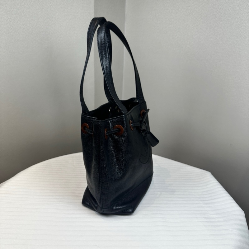 香奈兒/Chanel vintage 抽繩款黑荔枝紋牛皮單肩托特包29x14x24cm-3