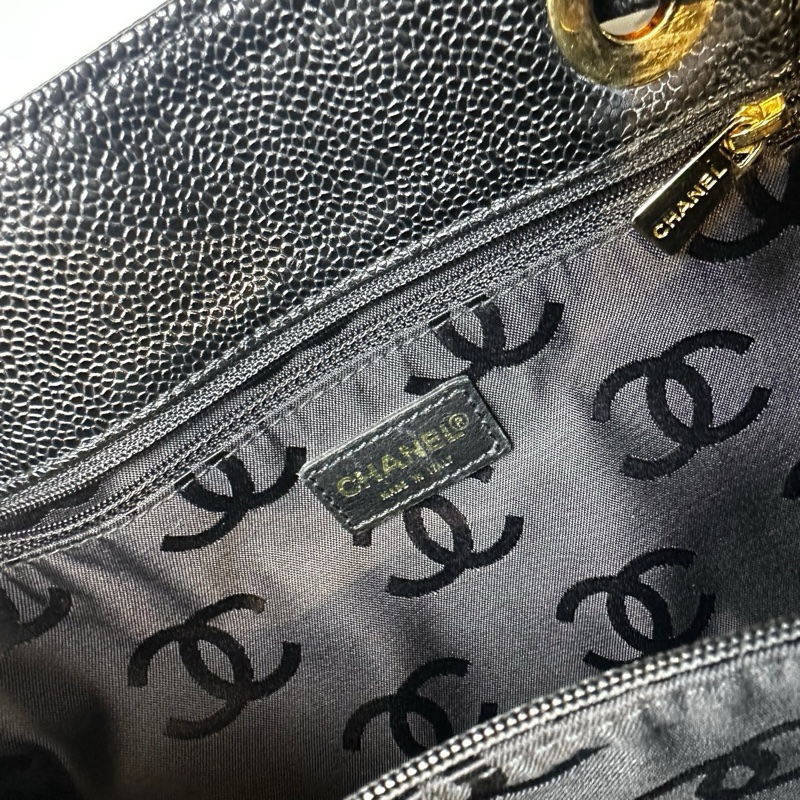 香奈兒/Chanel vintage 抽繩款黑荔枝紋牛皮單肩托特包29x14x24cm-13