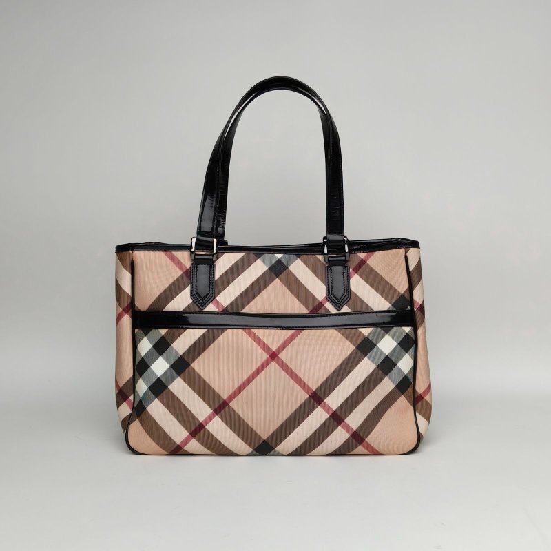 Burberry 格子PVC經典戰馬格紋手提包購物袋肩背包-0