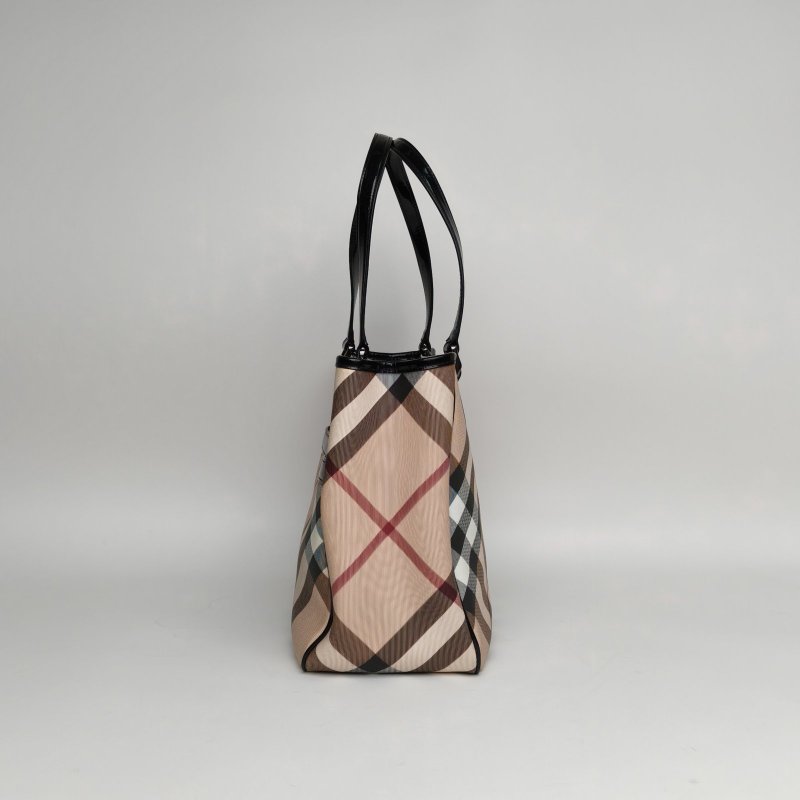 Burberry 格子PVC經典戰馬格紋手提包購物袋肩背包-1