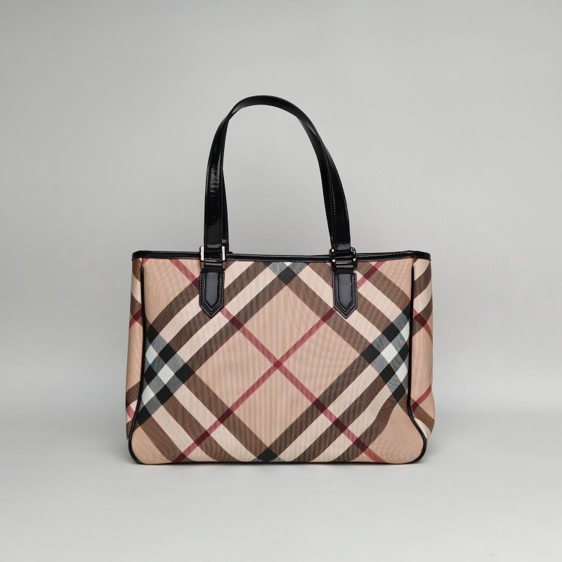 Burberry 格子PVC經典戰馬格紋手提包購物袋肩背包-2