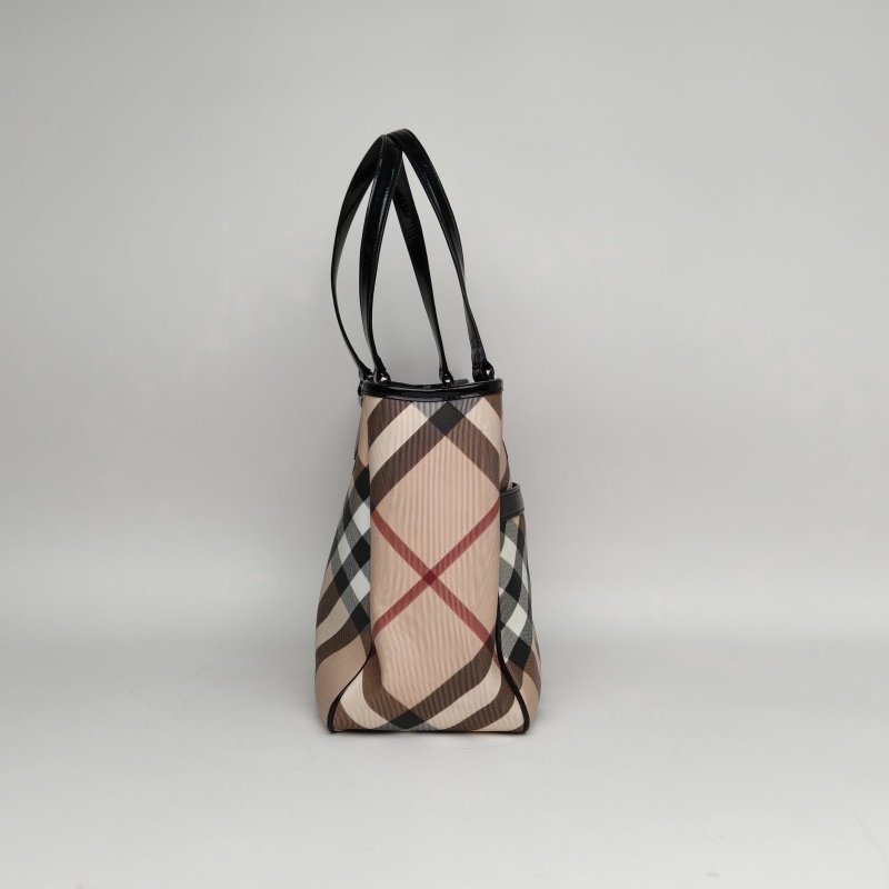 Burberry 格子PVC經典戰馬格紋手提包購物袋肩背包-3
