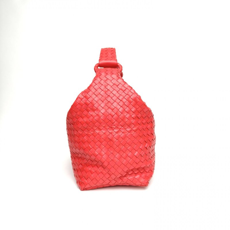 BOTTEGA VENETA 紅色羊皮大號編織單肩包飯盒包肩背包-3