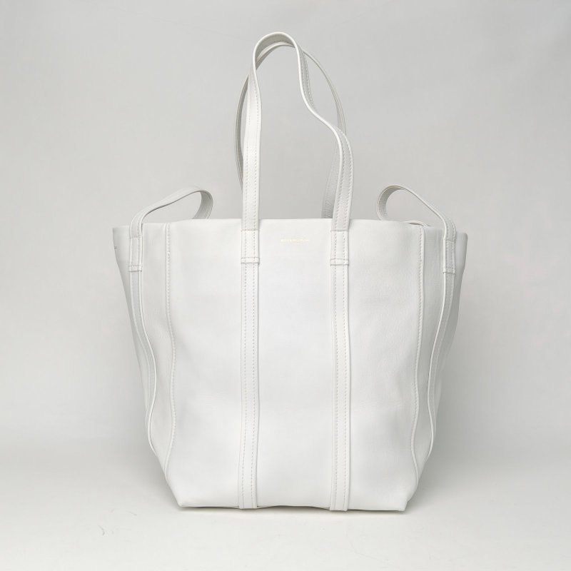 BALENCIAGA 白色牛皮金扣托特包洗衣包肩背包-0