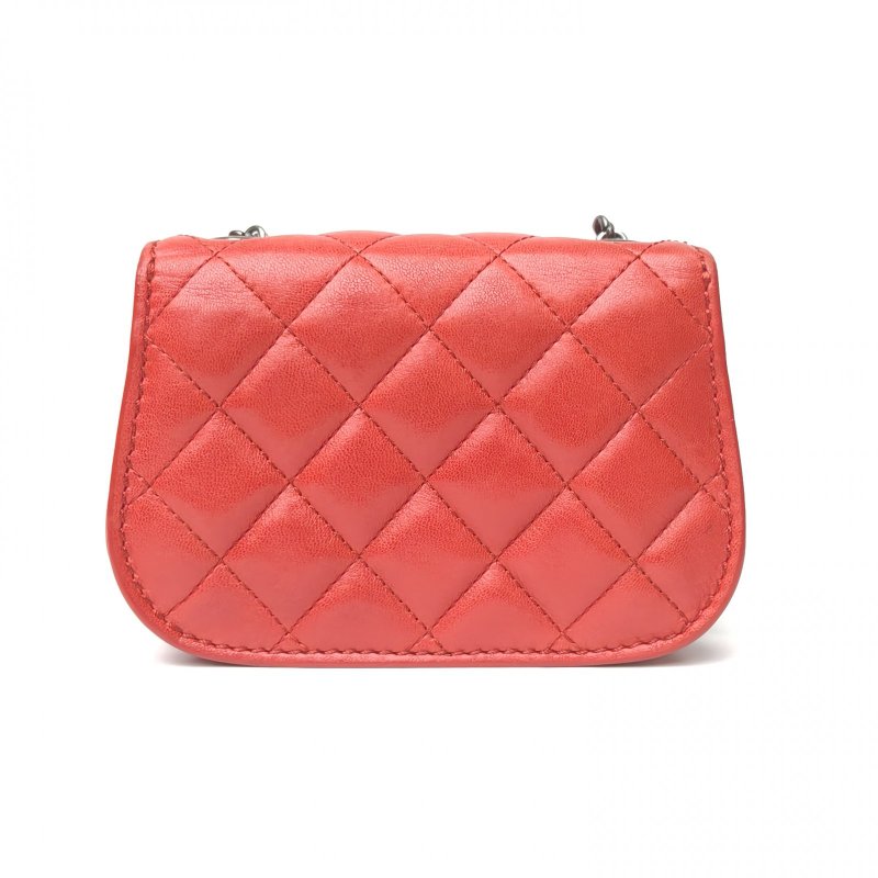 CHANEL 紅色羊皮21開銀扣CF季節款元寶mini17.5風琴包斜挎包肩背包-2
