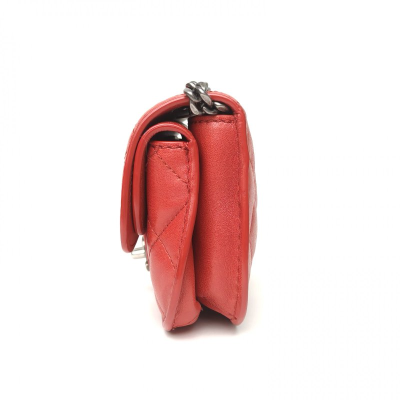 CHANEL 紅色羊皮21開銀扣CF季節款元寶mini17.5風琴包斜挎包肩背包-3