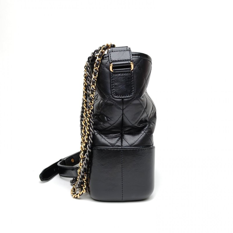 CHANEL GABRIELLE流浪中號28黑色牛皮25開金銀扣肩背包-3