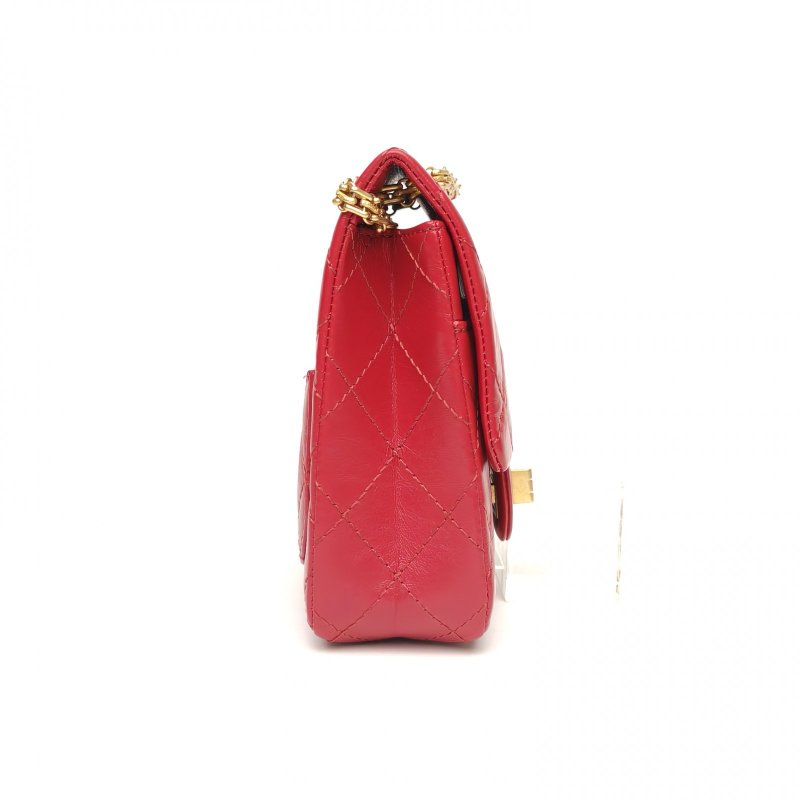 CHANEL 2.55翻蓋鏈條手機包紅色牛皮30開金扣肩背包-3