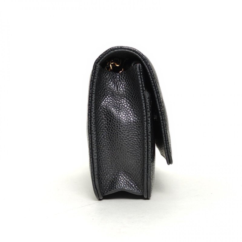 CHANEL CFWOC19黑色荔枝牛皮27開金扣肩背包-1