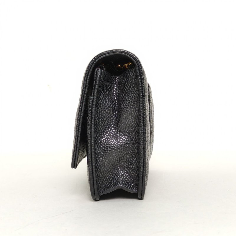 CHANEL CFWOC19黑色荔枝牛皮27開金扣肩背包-3