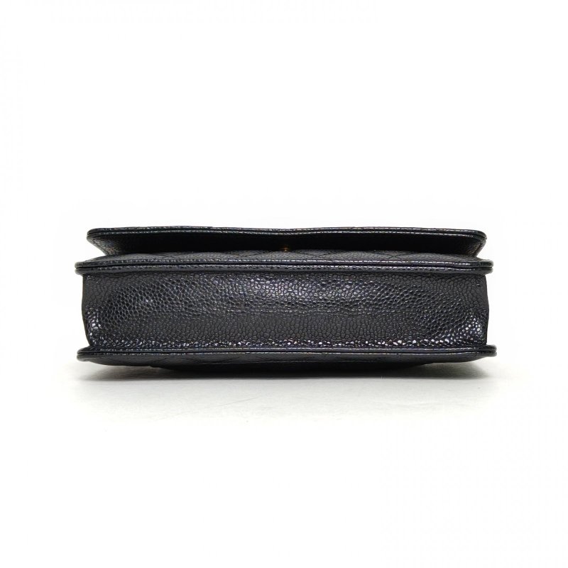 CHANEL CFWOC19黑色荔枝牛皮27開金扣肩背包-4