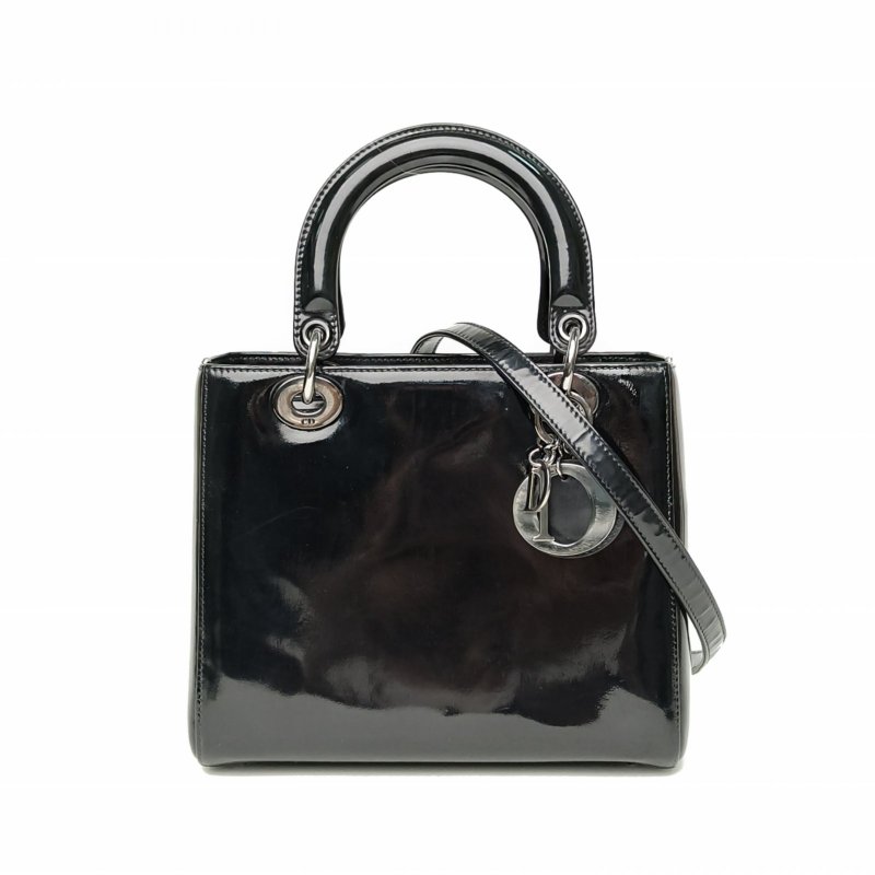 DIOR Lady戴妃包五格黑色漆皮銀扣2013肩背包-0