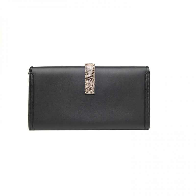 HERMES JigeElan手包2989黑色Swift皮/蜥蜴皮D刻無肩背包-2