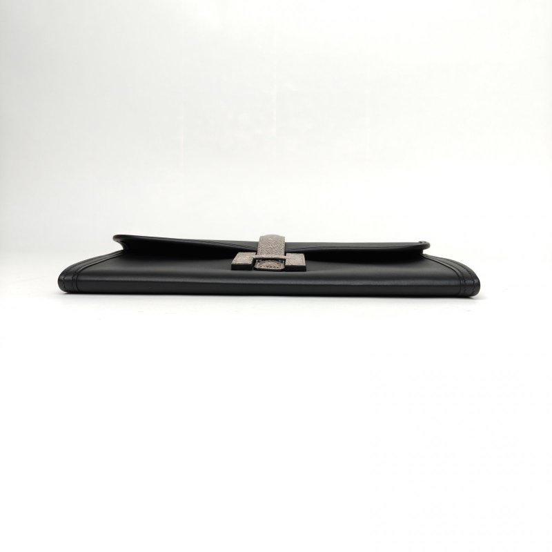 HERMES JigeElan手包2989黑色Swift皮/蜥蜴皮D刻無肩背包-4