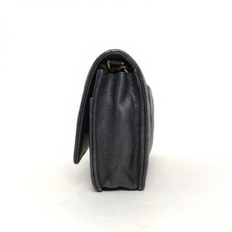 CHANEL 23CCFWOC19黑色荔枝牛皮晶片開金扣金幣單皮穿鏈肩背包-1