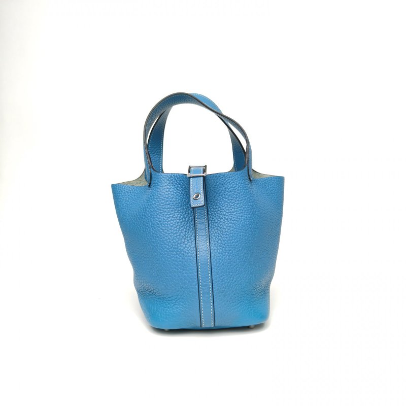 HERMES Picotin18菜籃子75牛仔藍TC皮T刻銀扣肩背包-0
