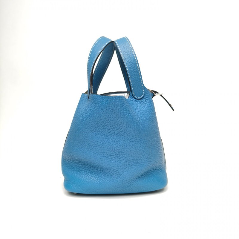 HERMES Picotin18菜籃子75牛仔藍TC皮T刻銀扣肩背包-3