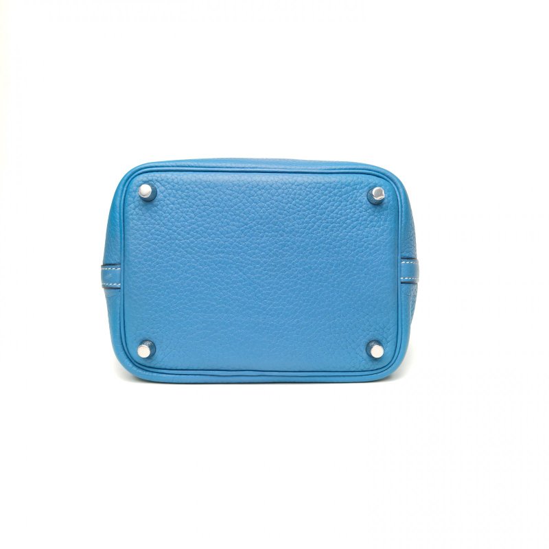 HERMES Picotin18菜籃子75牛仔藍TC皮T刻銀扣肩背包-4