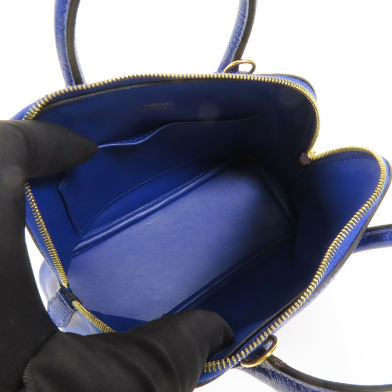 HERMES Chevre皮革Mini Bolide金扣手挽肩背兩用袋Bleu Electrique-5