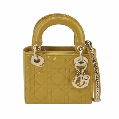 Dior Lady Dior 戴妃包迷你漆皮純色藤格紋字母Logo吊飾斜挎包單肩包