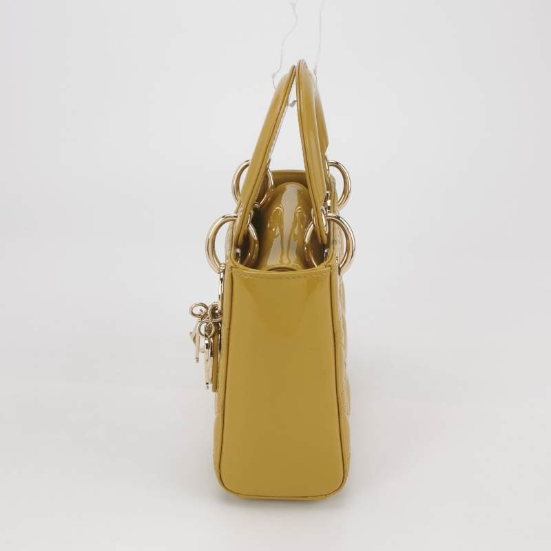 Dior Lady Dior 戴妃包迷你漆皮純色藤格紋字母Logo吊飾斜挎包單肩包-2