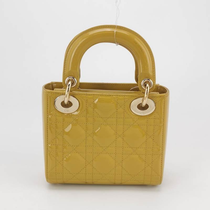 Dior Lady Dior 戴妃包迷你漆皮純色藤格紋字母Logo吊飾斜挎包單肩包-4