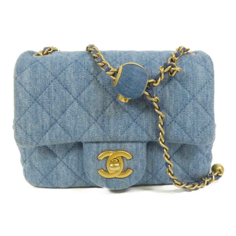 CHANEL Denim Mini Classic 17金扣鏈帶肩背袋-0