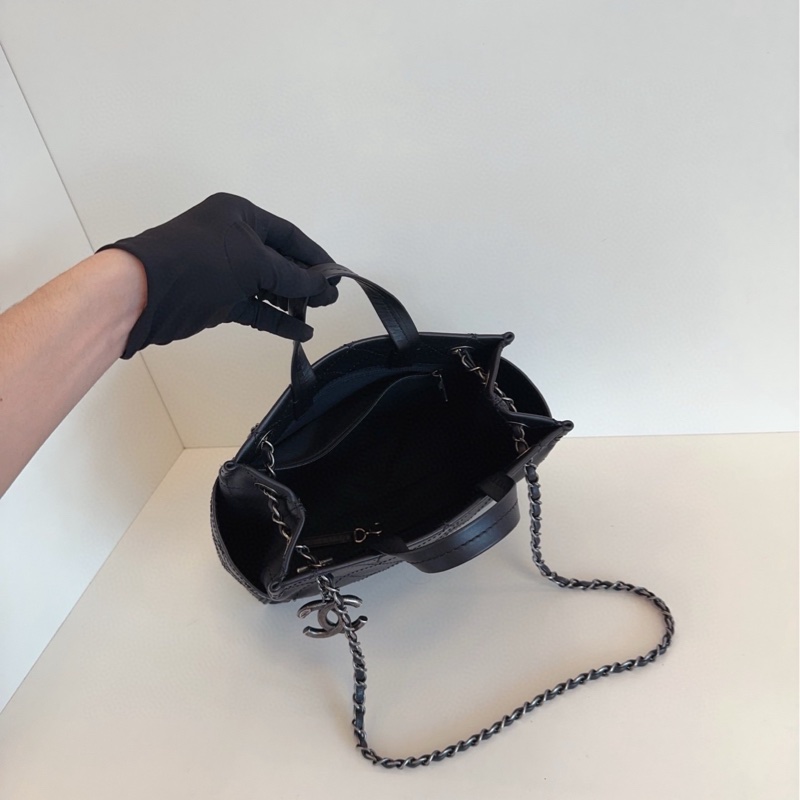 【98新🆕】Chanel 黑銀牛皮菱格3way托特包 帥氣雙C大掛墜 小號噢 手提單肩包-8