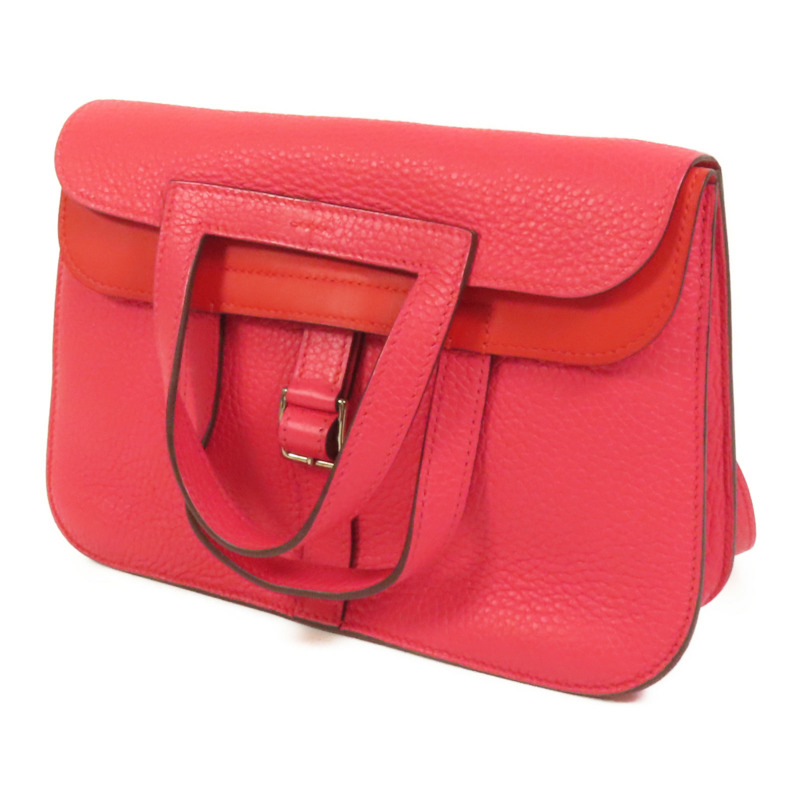 HERMES Clemence皮革Halzan 25銀扣手挽肩背兩用袋Rose Extreme-2