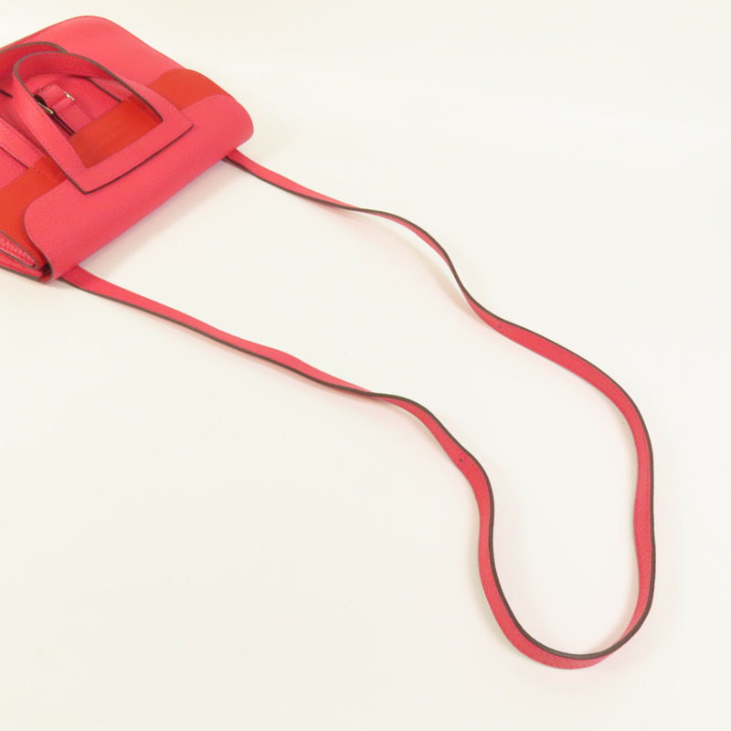 HERMES Clemence皮革Halzan 25銀扣手挽肩背兩用袋Rose Extreme-4