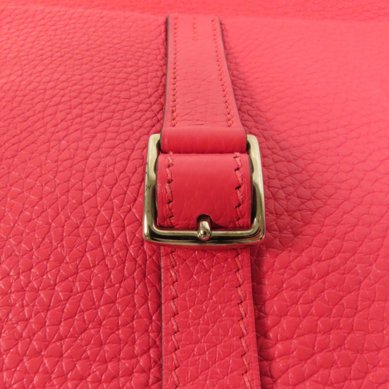 HERMES Clemence皮革Halzan 25銀扣手挽肩背兩用袋Rose Extreme-5