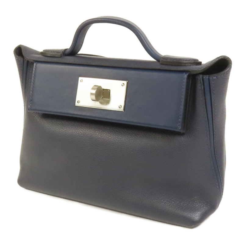 HERMES Clemence皮革24/24 Mini手挽肩背兩用袋Bleu Nuit-2