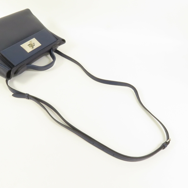HERMES Clemence皮革24/24 Mini手挽肩背兩用袋Bleu Nuit-4