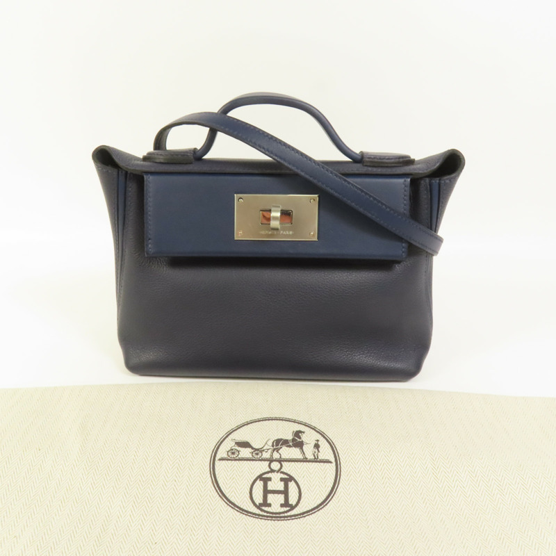 HERMES Clemence皮革24/24 Mini手挽肩背兩用袋Bleu Nuit-10