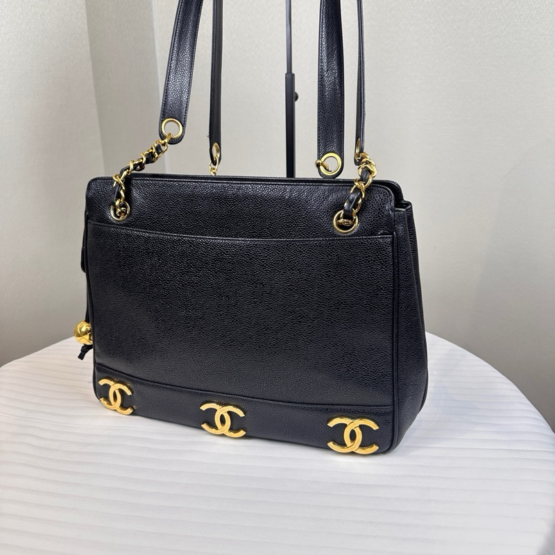 95新 香奈兒/Chanel Vintage Triple C 牛皮魚子醬皮单肩包 32x9x24cm-0