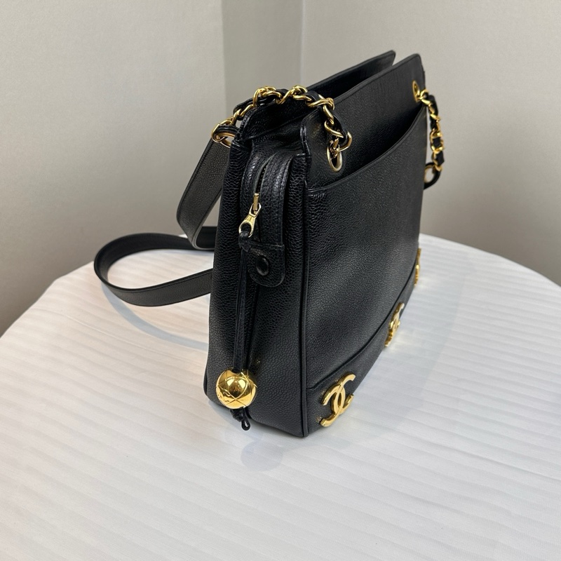 95新 香奈兒/Chanel Vintage Triple C 牛皮魚子醬皮单肩包 32x9x24cm-2