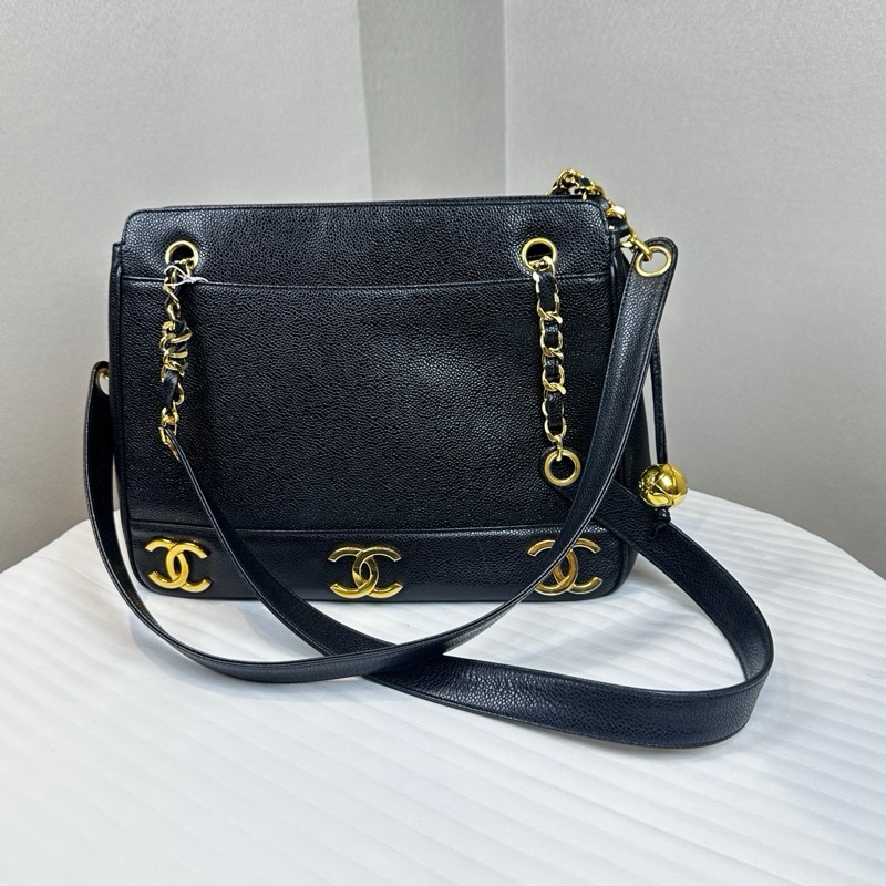 95新 香奈兒/Chanel Vintage Triple C 牛皮魚子醬皮单肩包 32x9x24cm-14