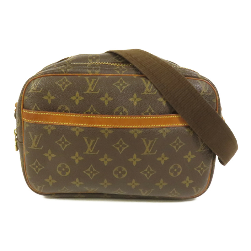LOUIS VUITTON Monogram Reporter PM金扣肩背袋棕色-0