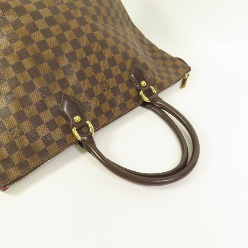 LOUIS VUITTON Damier Saleya MM金扣手挽袋棕色-4