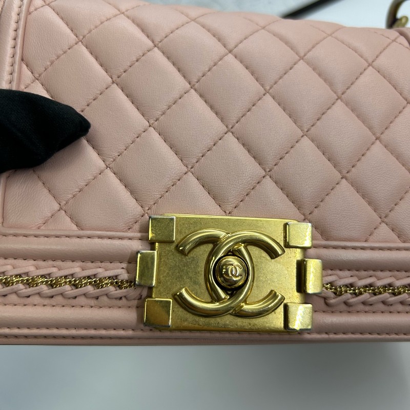 CHANEL 粉色羊皮宮廷款 中號25cm 肩背包-4